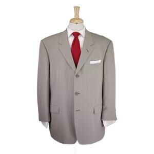 Kenneth Cole Vintage 90s Solid Taupe 3-Btn Wool Suit 44R